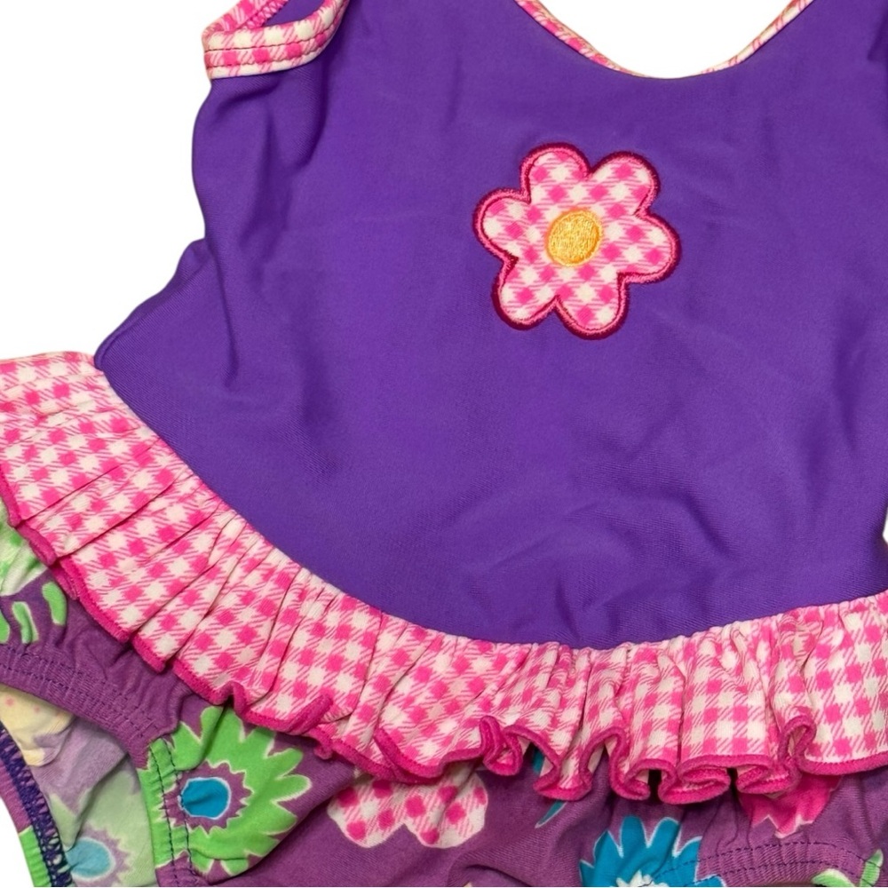 Vintage Gymboree Rainbow Tag Baby Girl Purple Floral Ruffle Swimsuit 3–6M - Picture 2 of 7